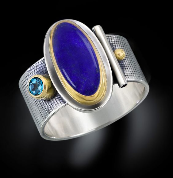 Bague en argent avec pierre ovale bleue vintage