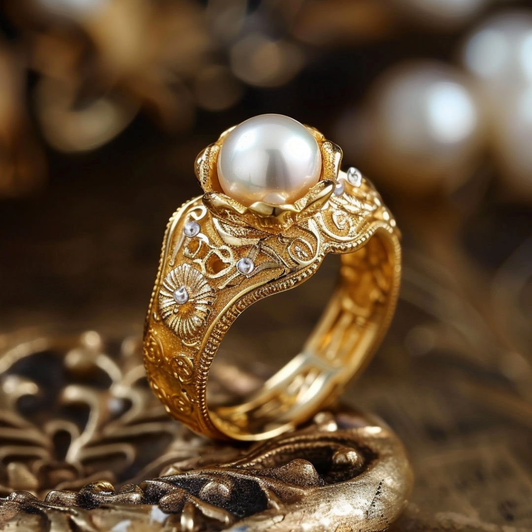 Bague en or perlée