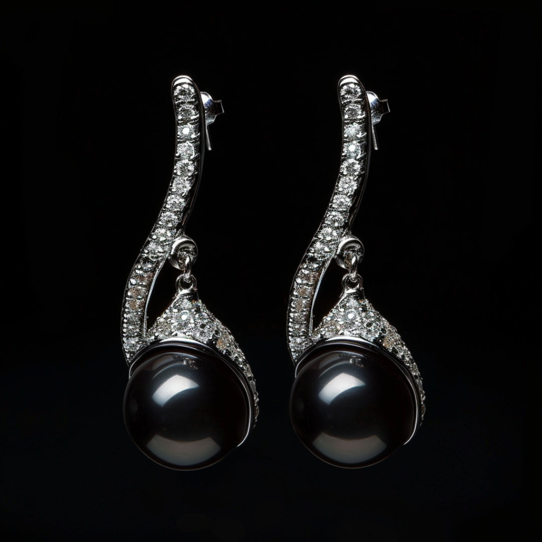 Boucles d'oreilles en zirconia perle noire