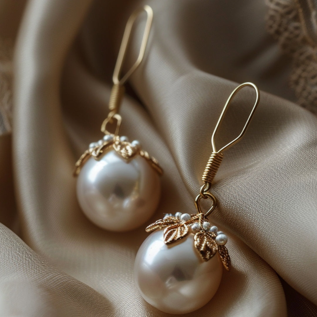 Boucles d'oreilles pendantes en or et perle