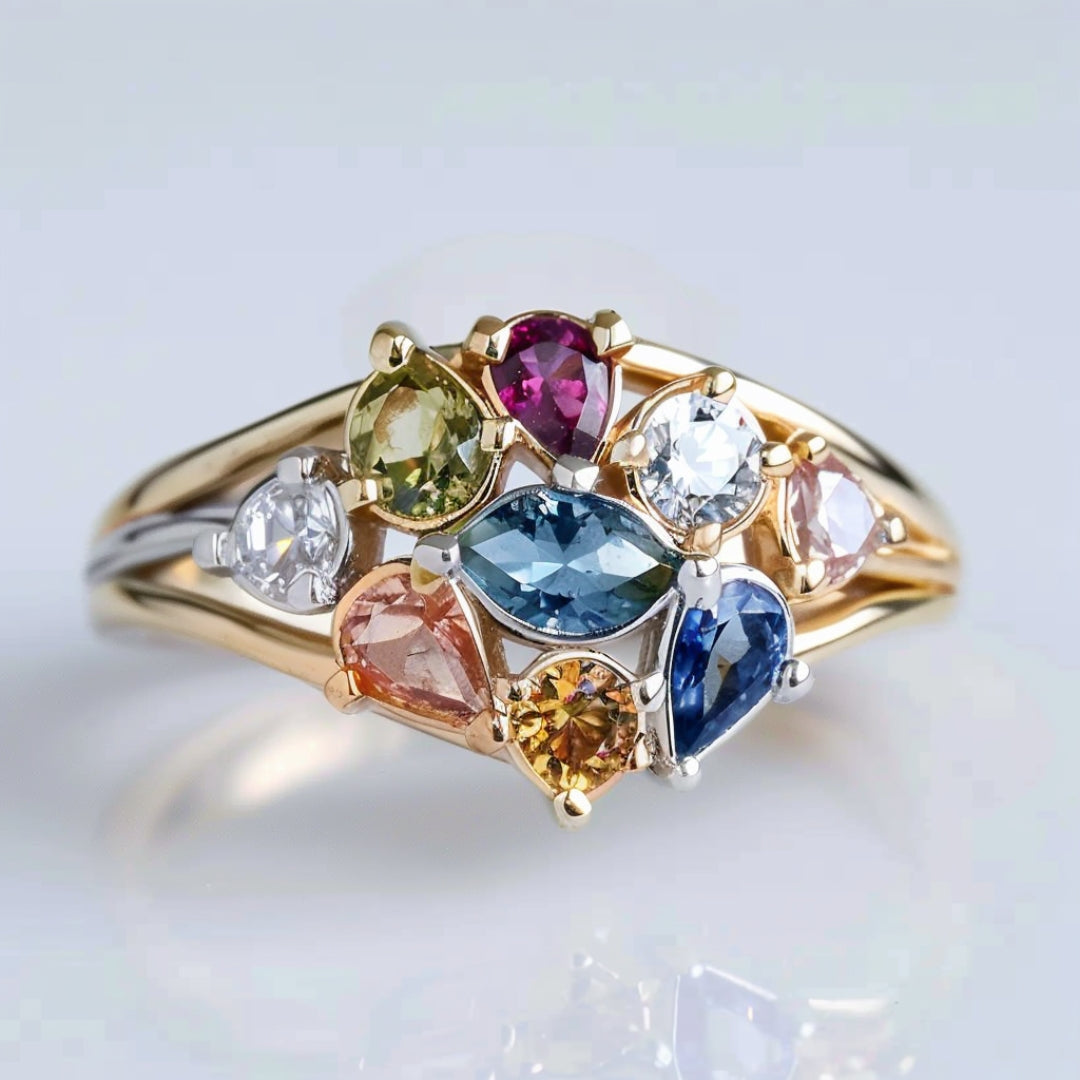 Bague en or avec couches de cristaux colorés