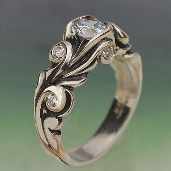 Bague en verre incrusté d'argent vintage