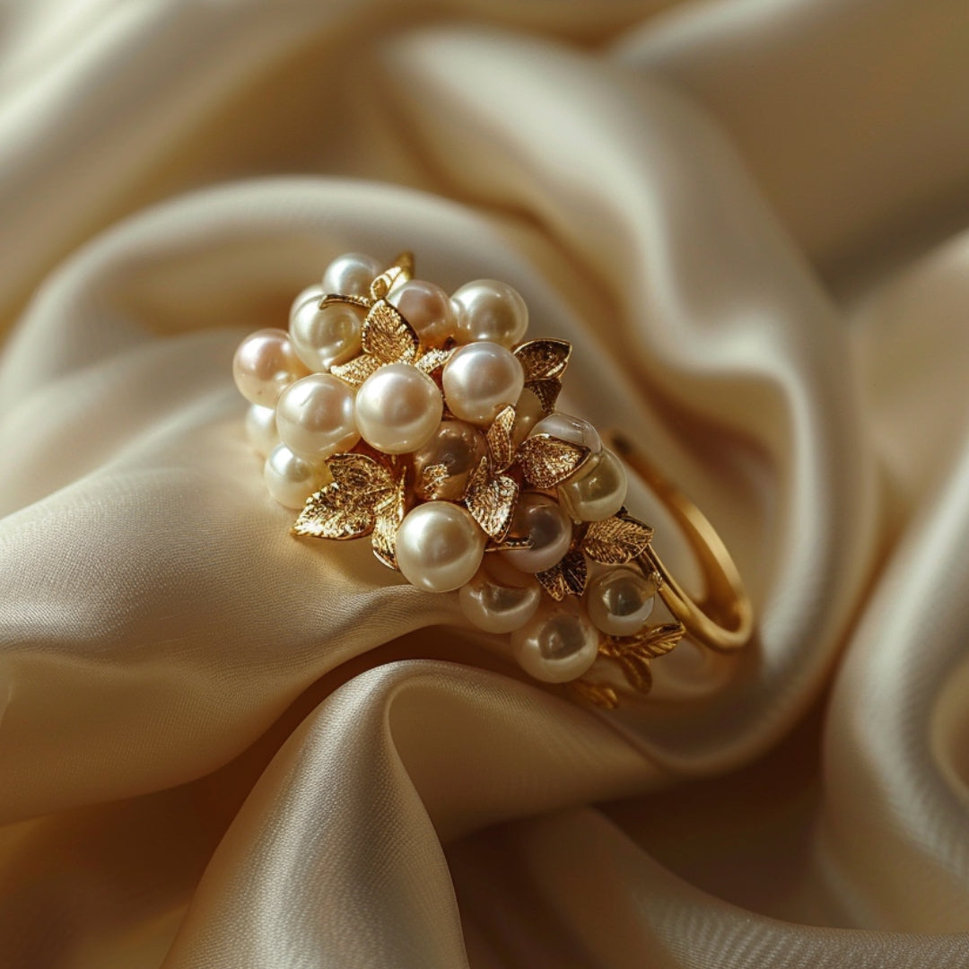 Bague Florale en Perles Incrustées
