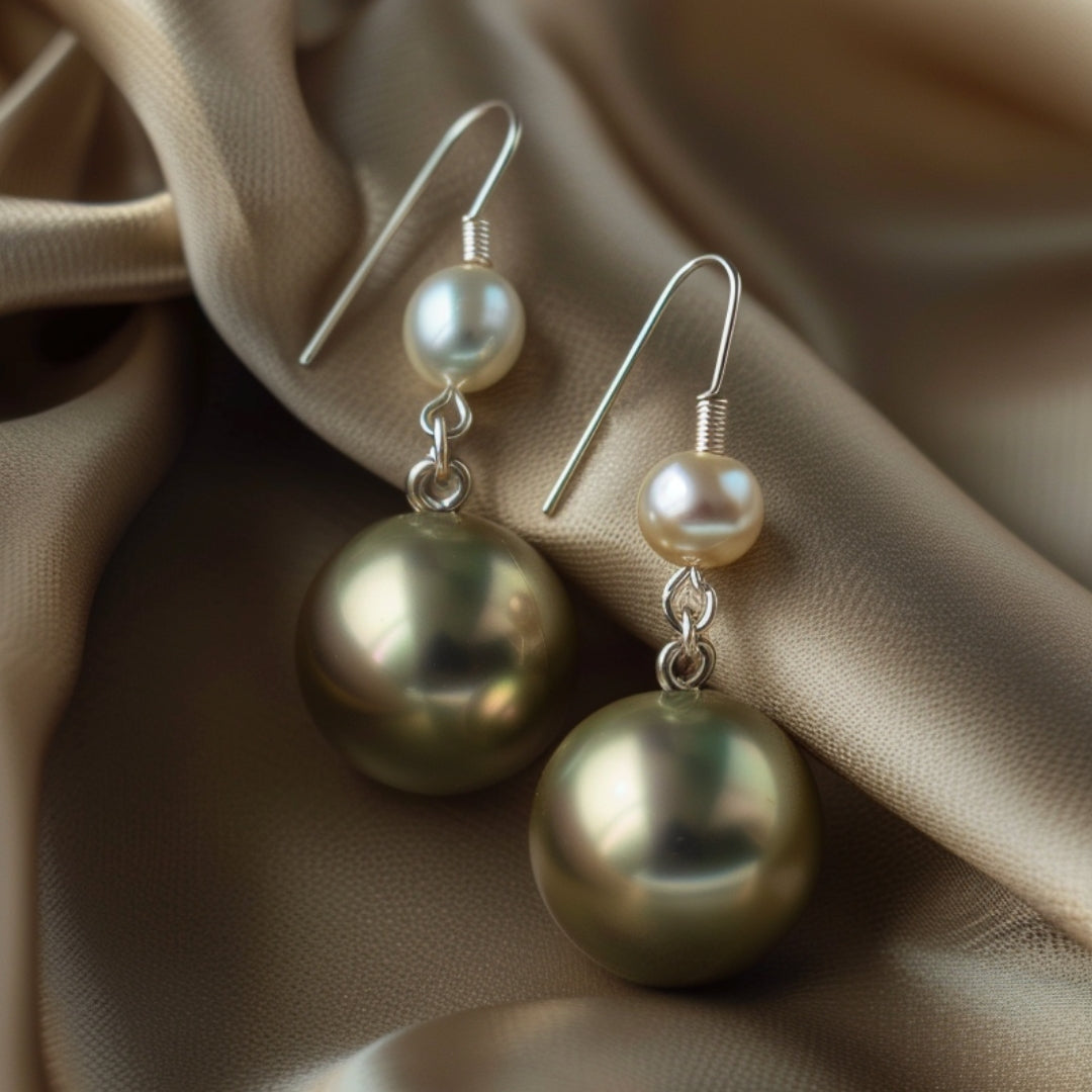 Boucles d'oreilles en perle vert foncé