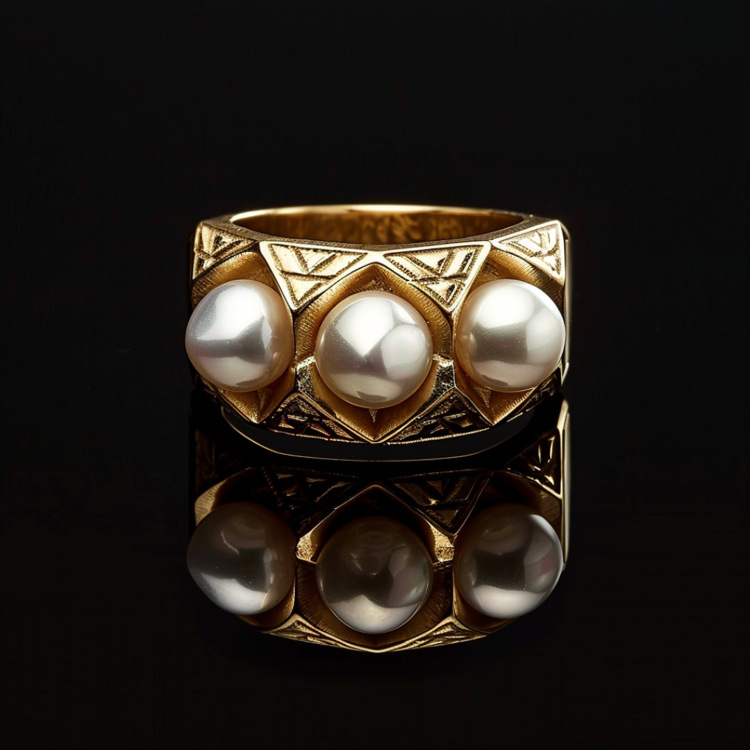 Bague en perle incrustée d'or