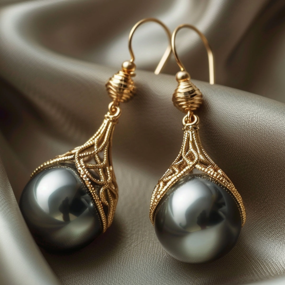 Boucles d'oreilles en perle noire à goutte