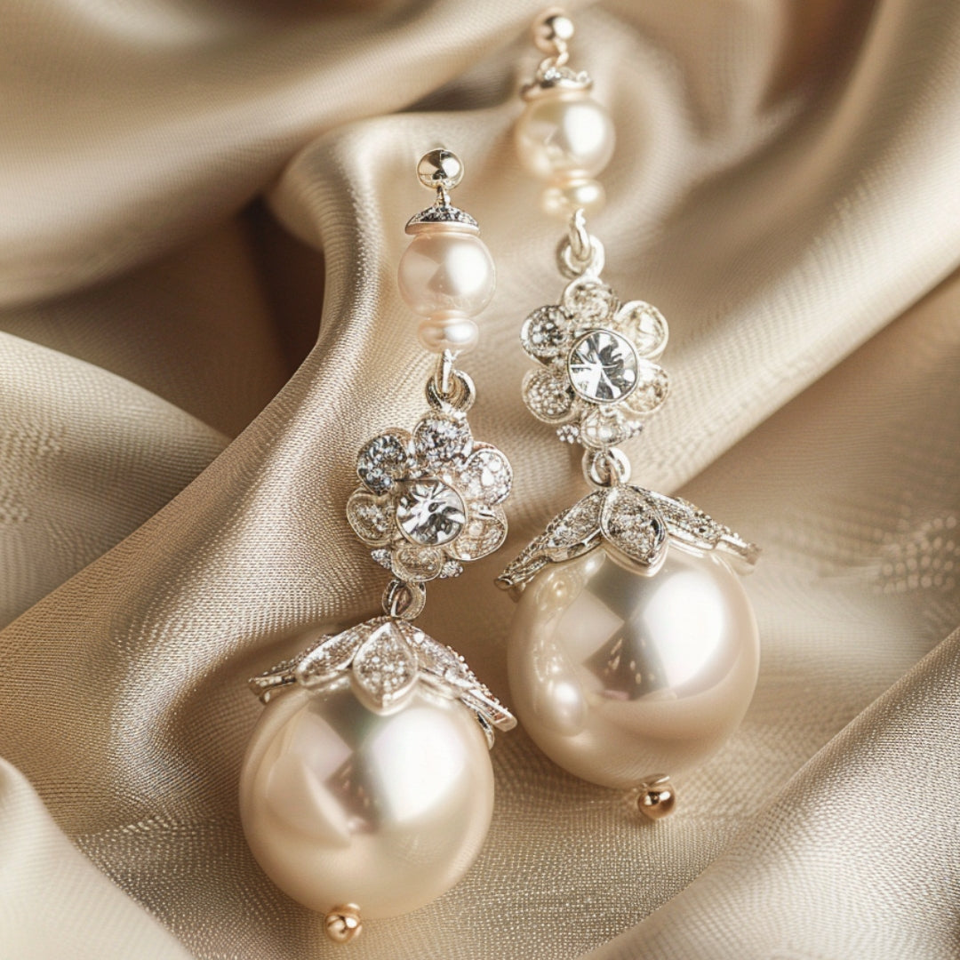 Boucles d'oreilles pendantes en perles blanches