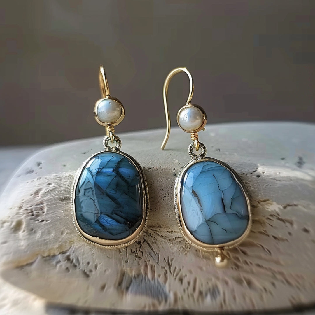 Boucles d'oreilles en perle de pierre bleue