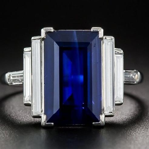 Bague en argent rectangulaire en verre bleu vintage
