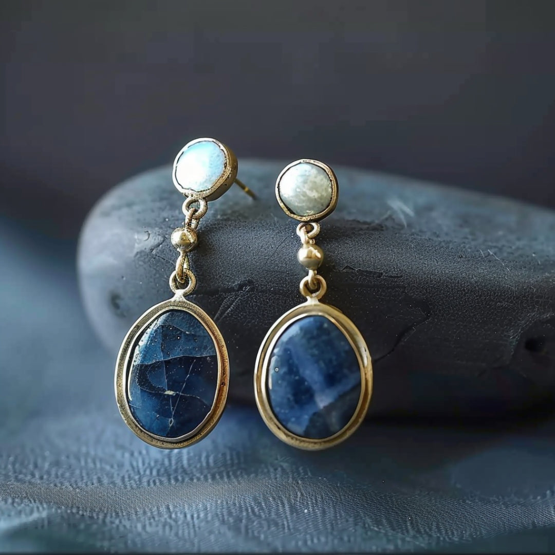 Boucles d'oreilles perles en pierre incrustée bleue