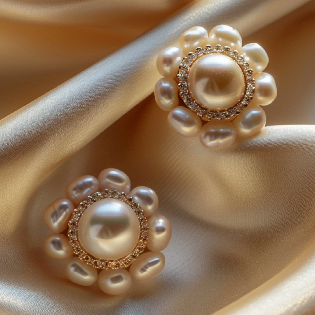Boucles d'oreilles perle en forme de fleur arrondie
