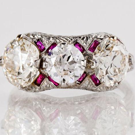 Bague en argent vintage avec zirconia rose et blanche
