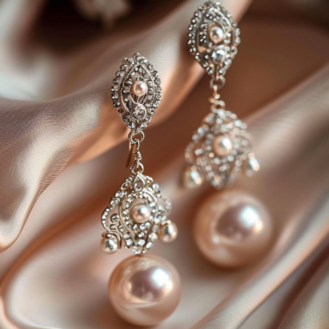 Boucles d'oreilles pendantes en perles d'or rose