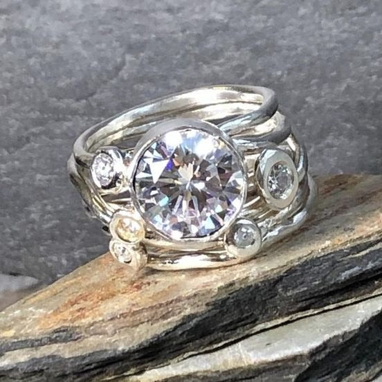 Bague en zircone vintage en argenté en couches