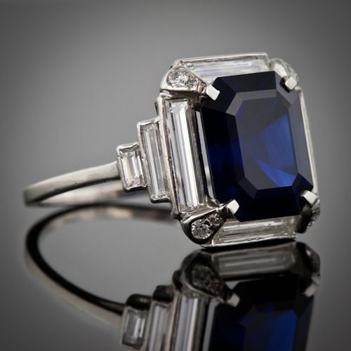 Bague en argent en verre cubique bleu vintage