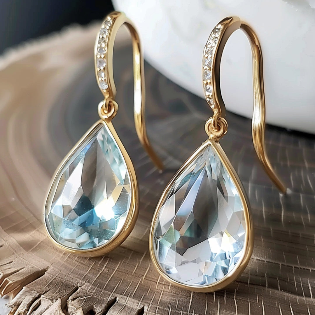 Boucles d'oreilles en cristal goutte d'eau bleu or</assistant
