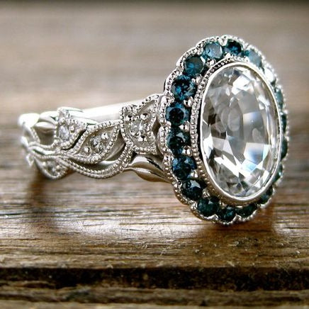 Bague en cristal de verre vintage bleue