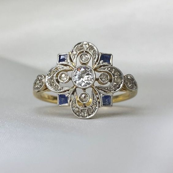 Bague Mandala en Cristal Bleu Vintage