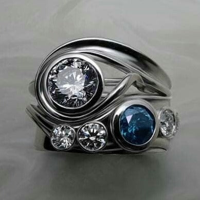 Bague en argent vintage avec pierre bleue et verre