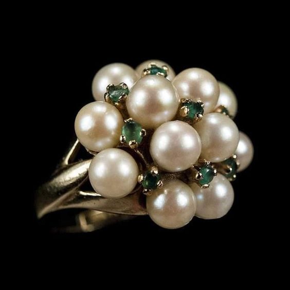 Bague en Cristal Vert Perle Vintage