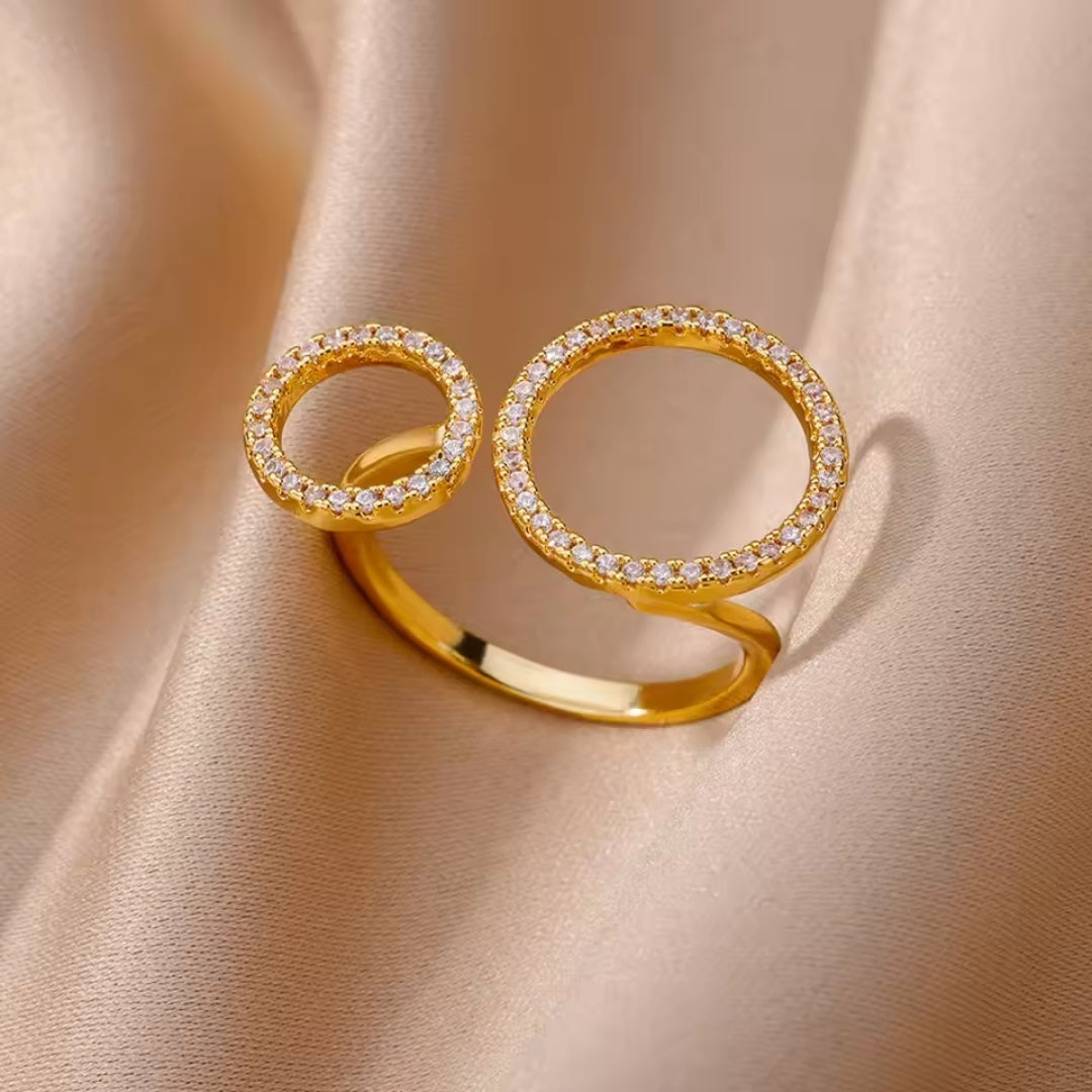 Bague ajustable à cercles lumineux en or