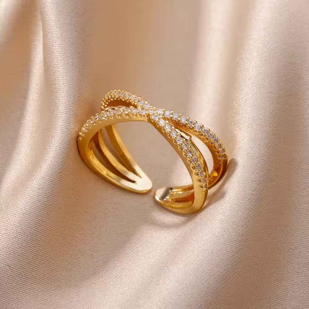 Bague à plusieurs couches dorée ajustable à croix lumineuse