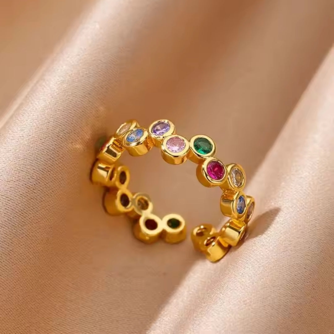 Bague en or avec cristaux colorés réglables