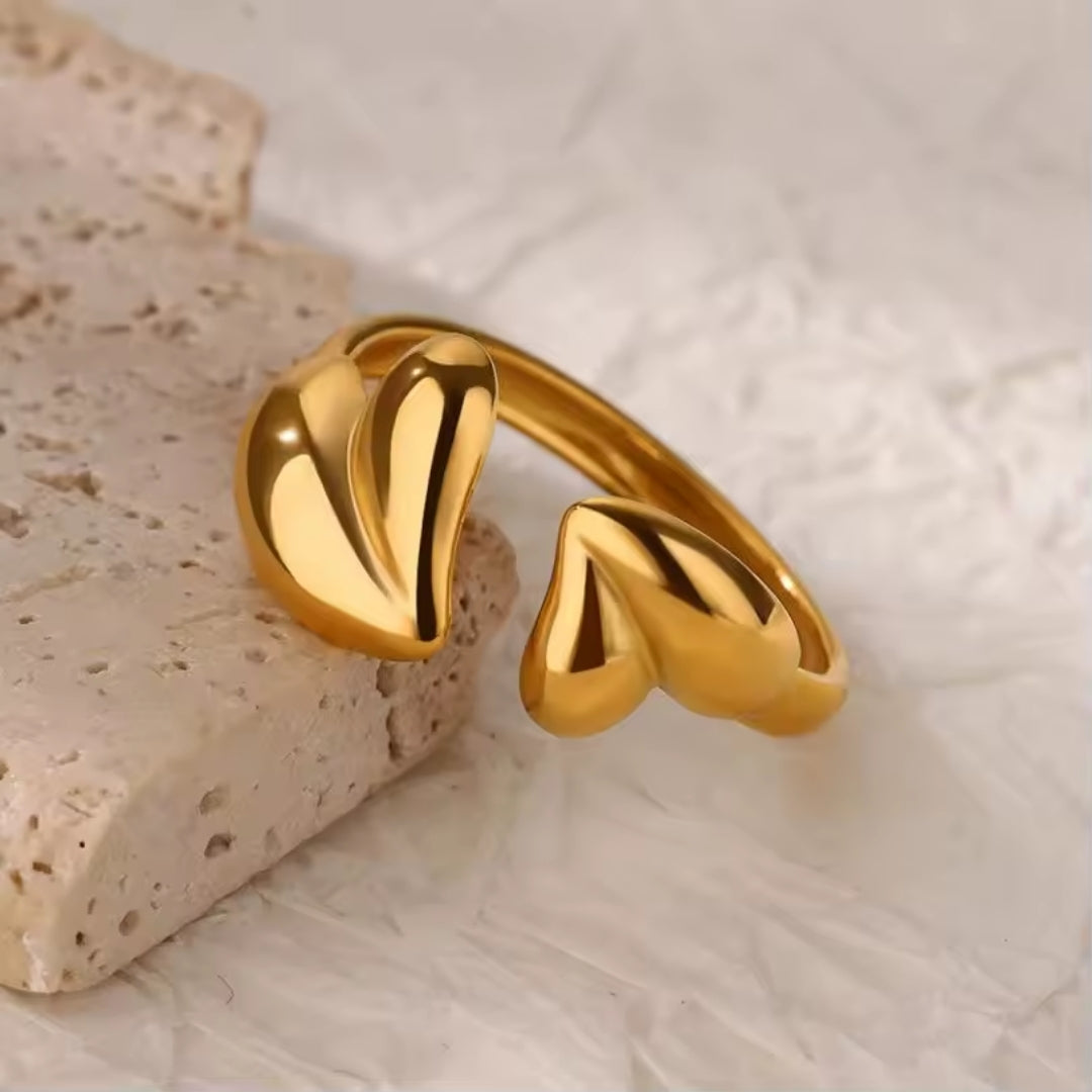 Bague en or double cœur réglable