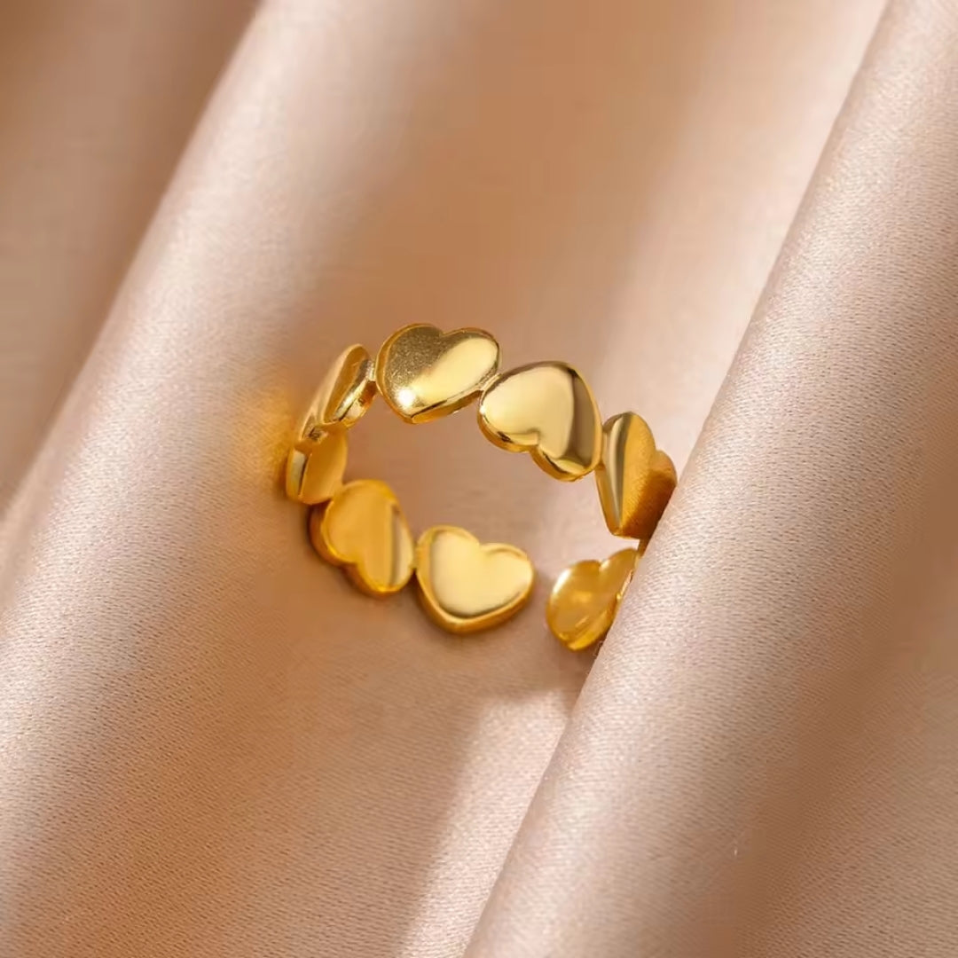 Bague en or avec cœurs réglable