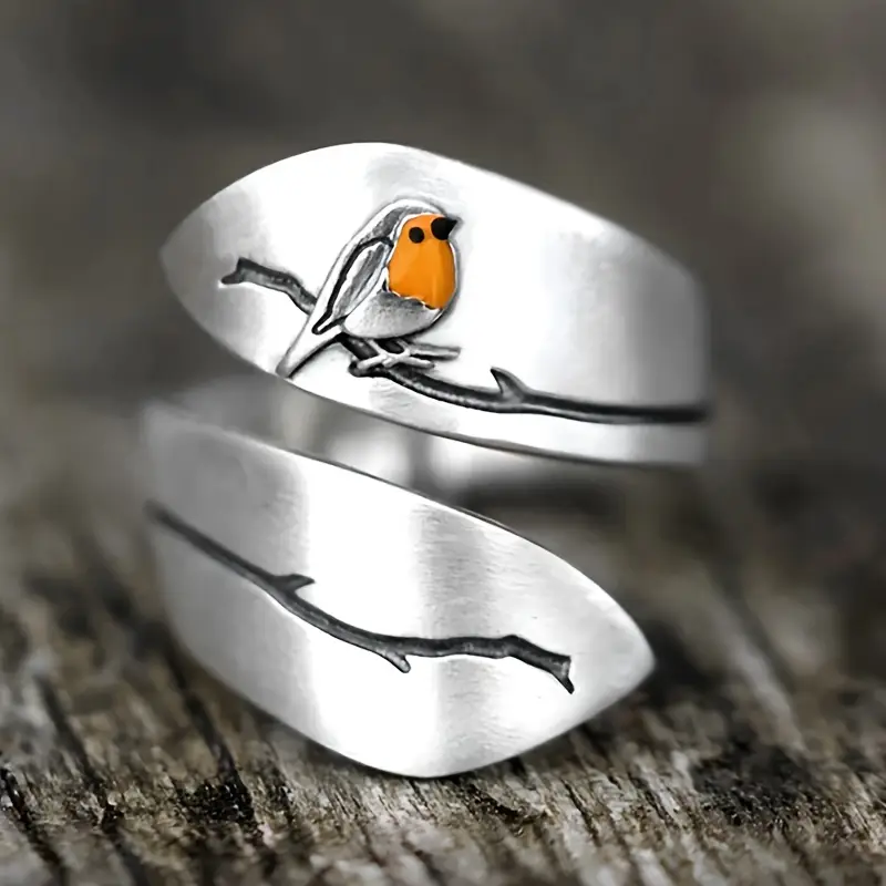 Bague ajustable en argent représentant un oiseau