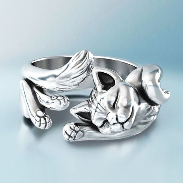 Bague de chat vintage en argent