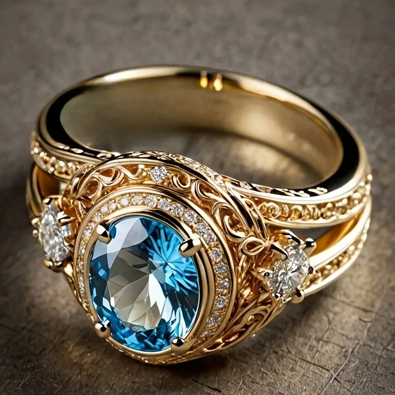 Bague en or étincelant bleue