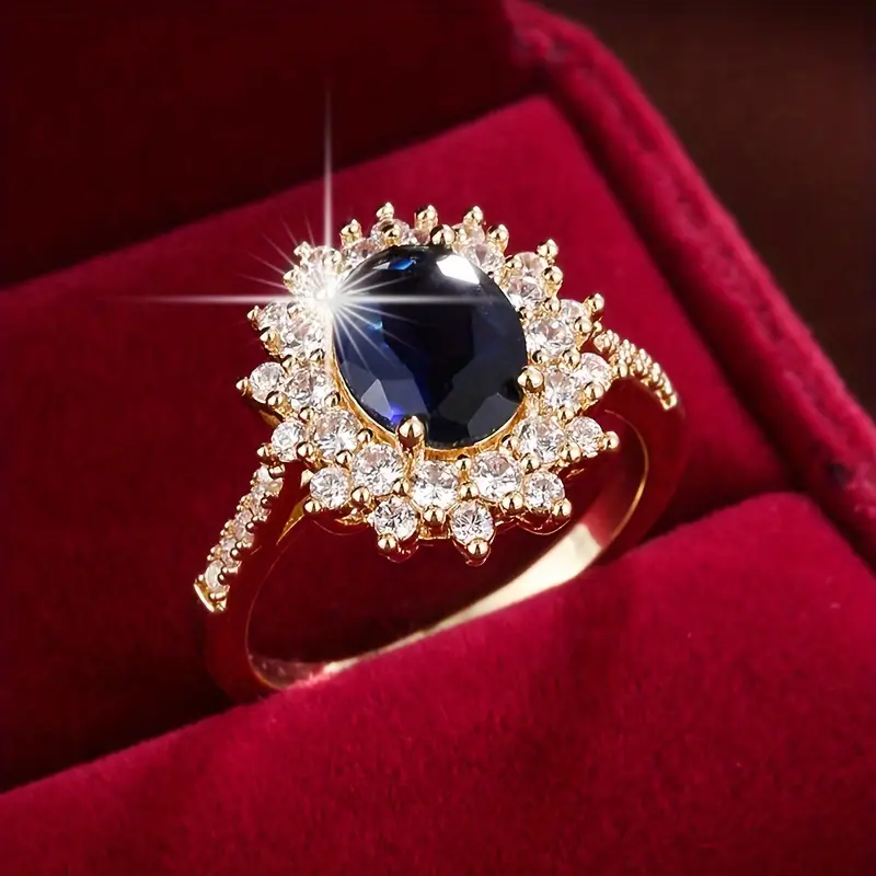Bague en zirconium bleu foncé brillant