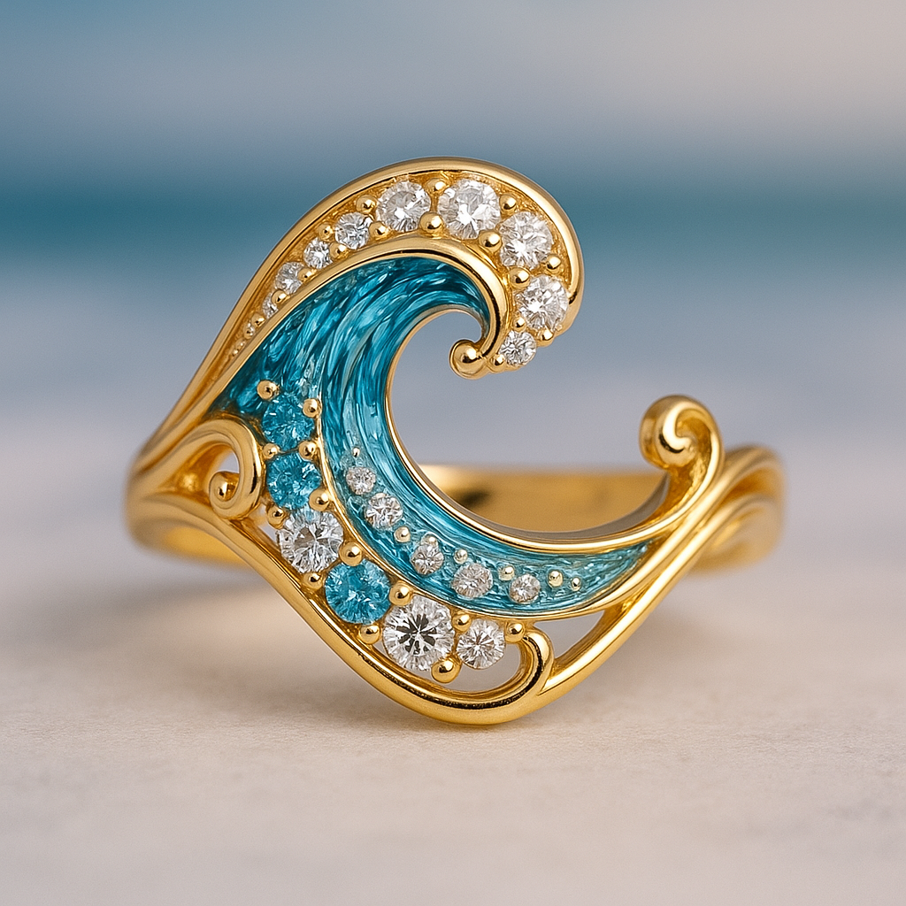 Anneau de Vague Bleue Brillante