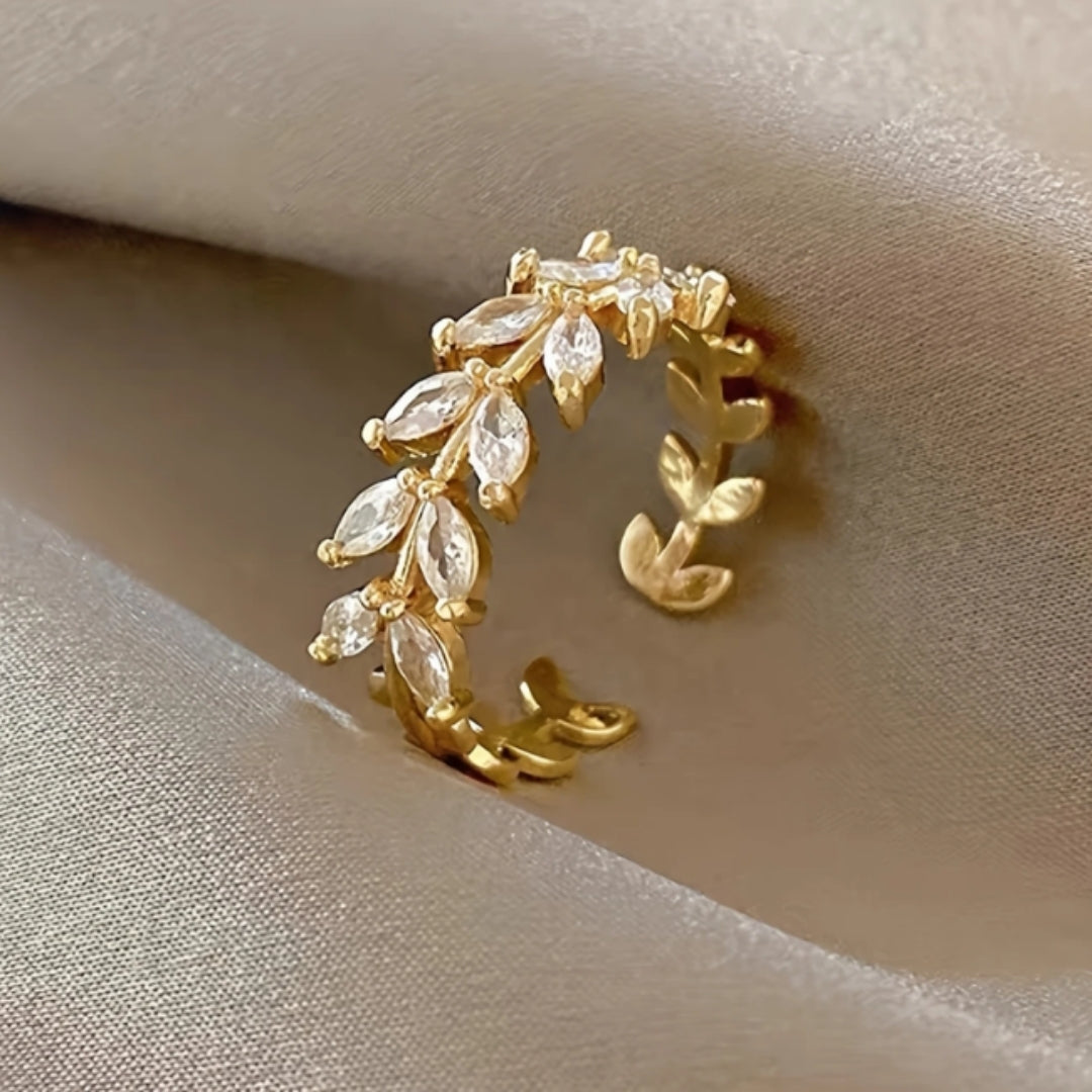 Anneau en or avec zirconia Bright Leaf