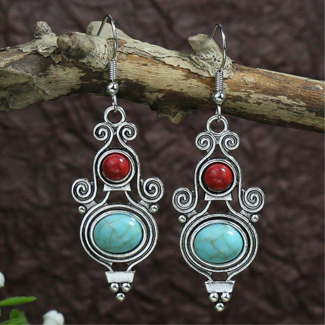 Boucles d'oreilles pendentifs bohèmes en argent et opale de jeune fille
