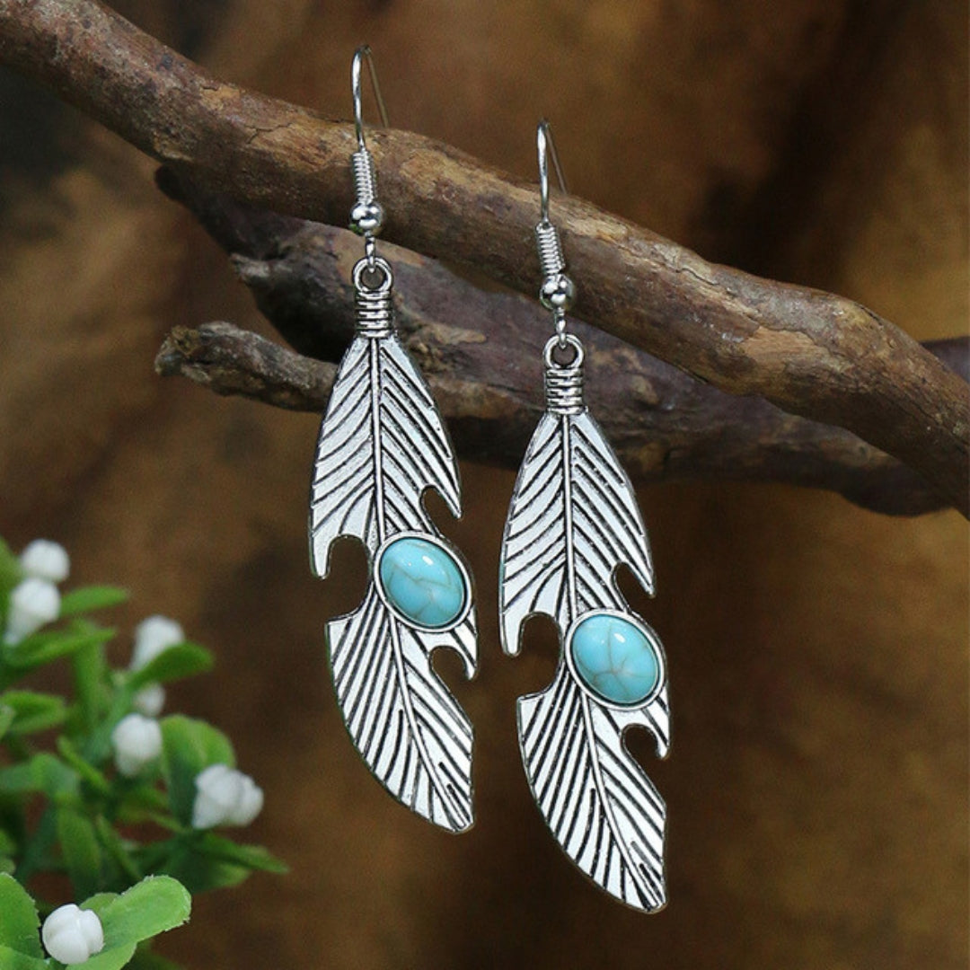 Boucles d'oreilles en feuilles bohèmes en argent avec opale