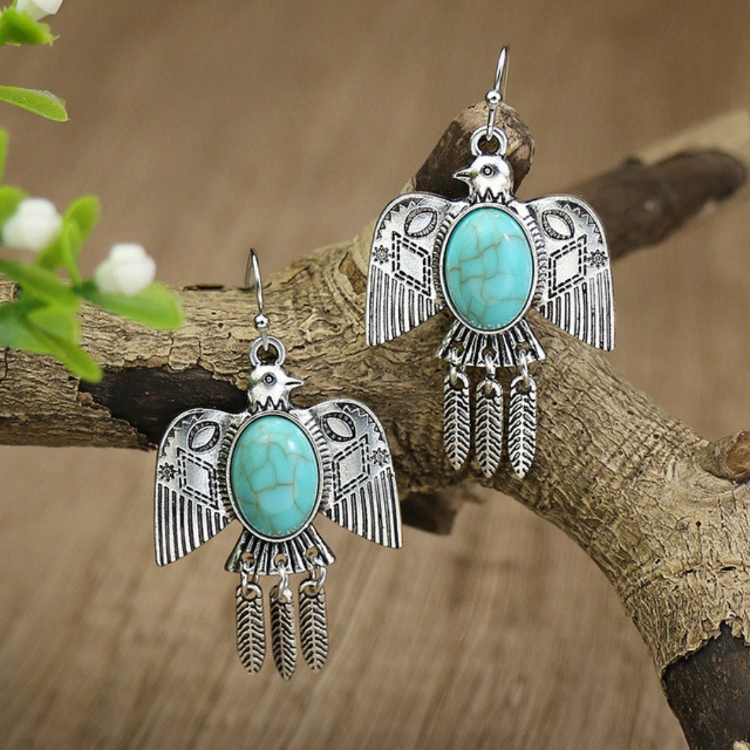Boucles d'oreilles bohèmes en argent avec ovale d'opale