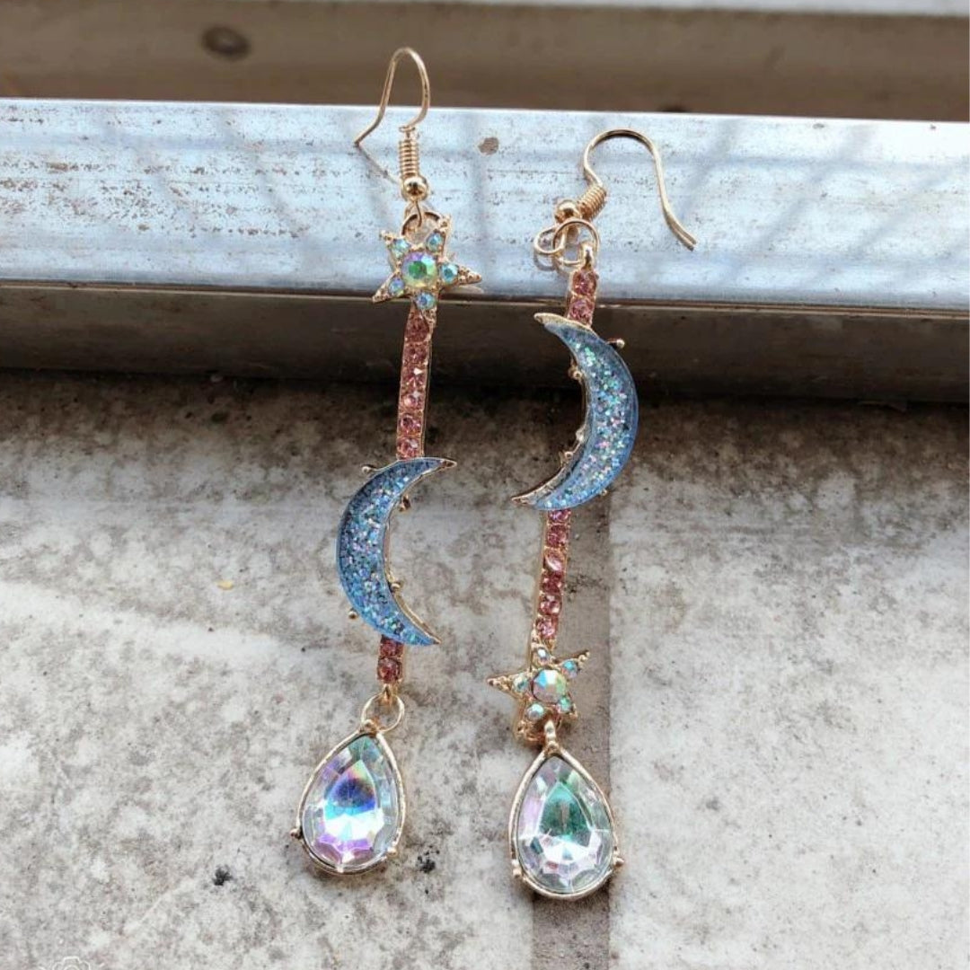 Boucles d'oreilles bohème lune avec zircon en argent