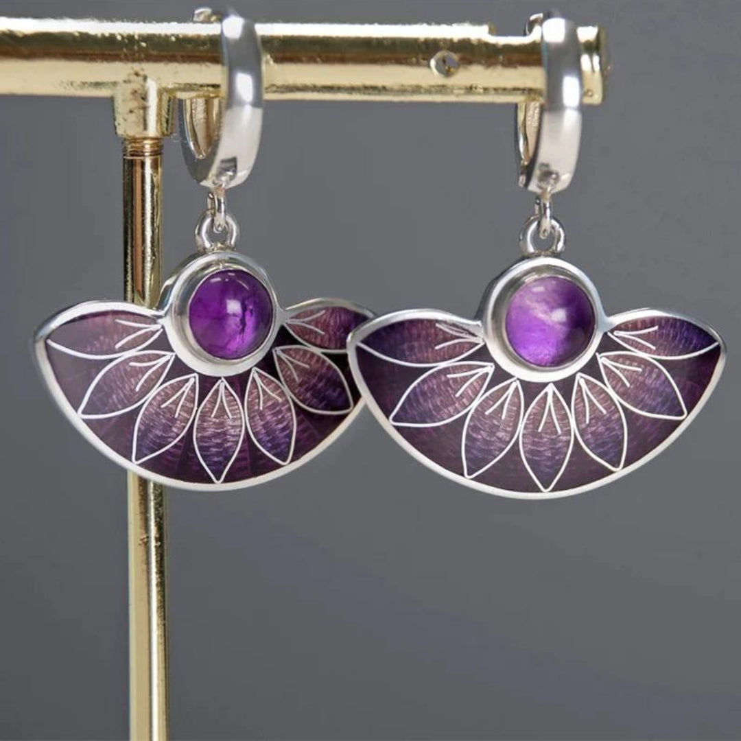 Boucles d'oreilles mandala bohème violette en argent