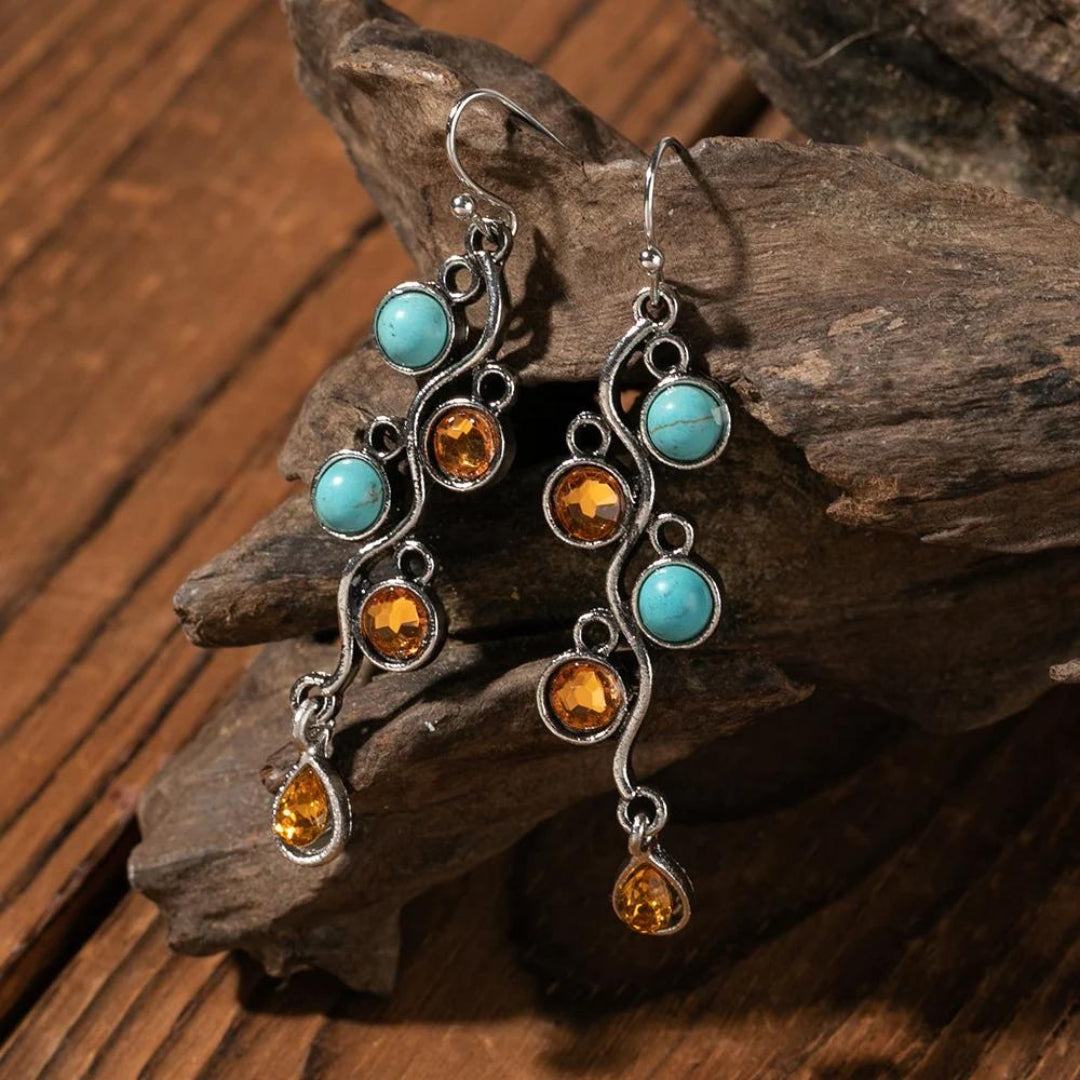 Boucles d'oreilles bohème avec zirconia et opale en argent