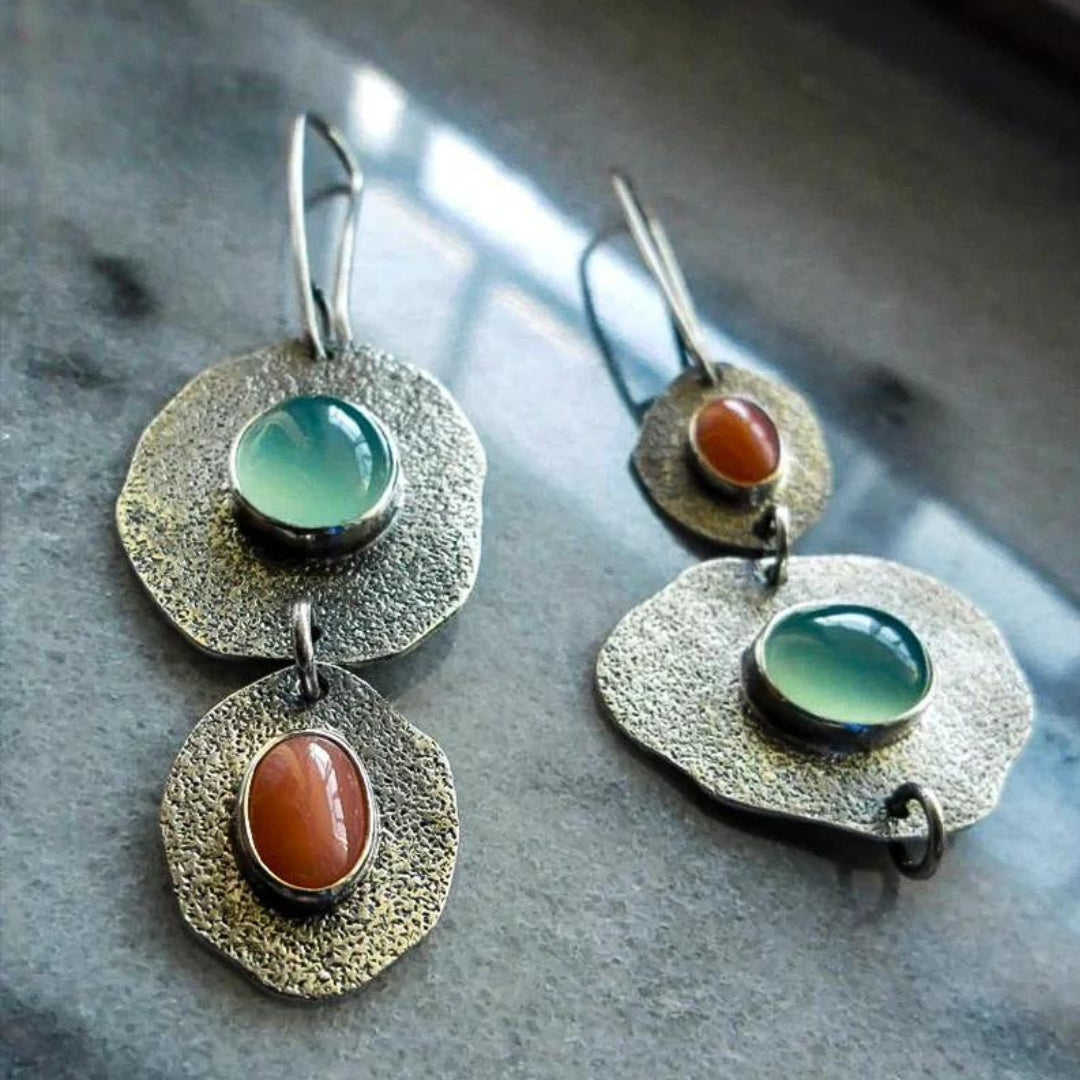 Boucles d'oreilles bohèmes en argent avec zircones rhinestones