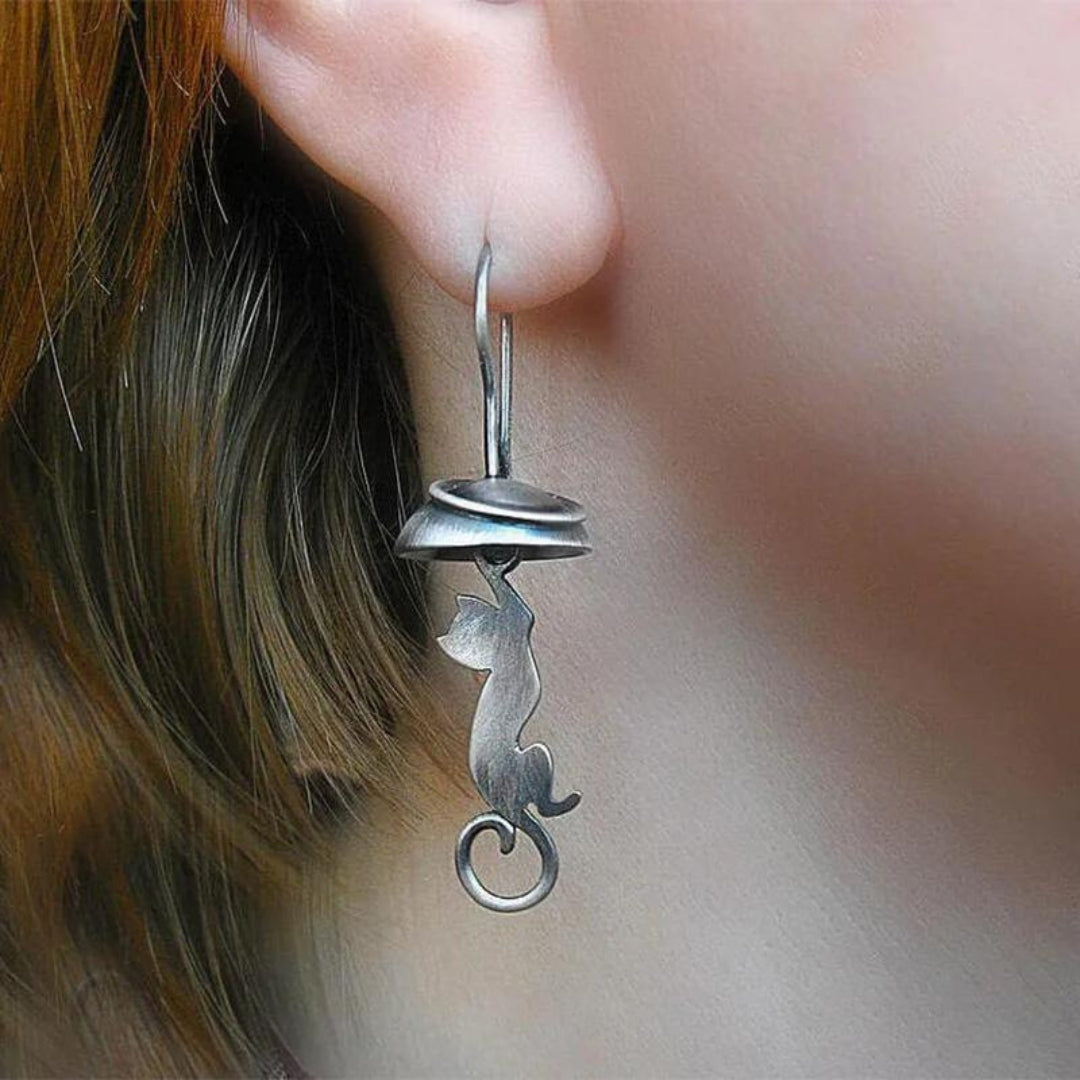 Boucles d'oreilles pendants chat en argent sterling bohème