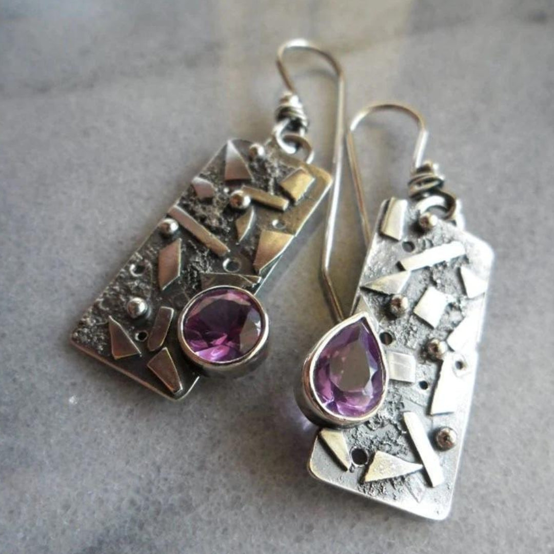 Boucles d'oreilles bohèmes en améthyste et argent sterling