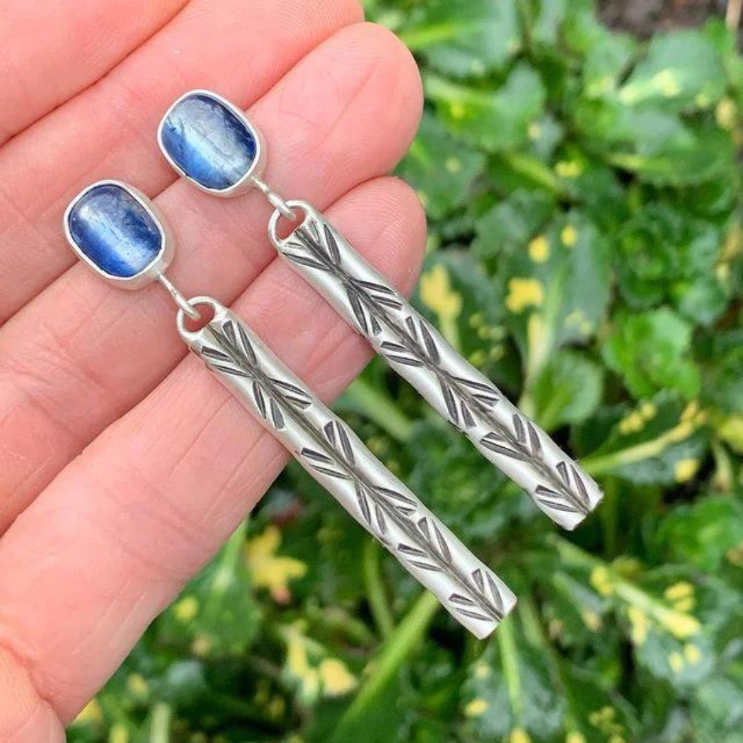 Boucles d'oreilles bohèmes en cristal bleu en argent sterling