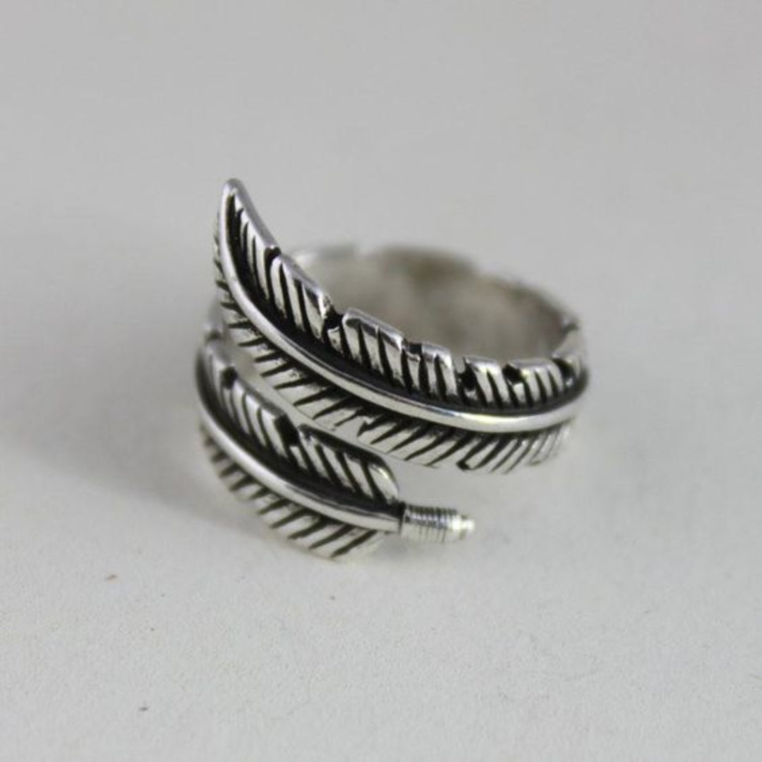 Bague en argent ouverte à plumes vintage