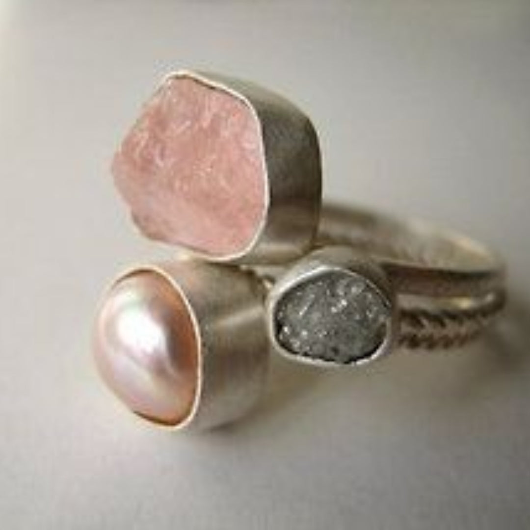 Ring en cristal vintage et perles de roses