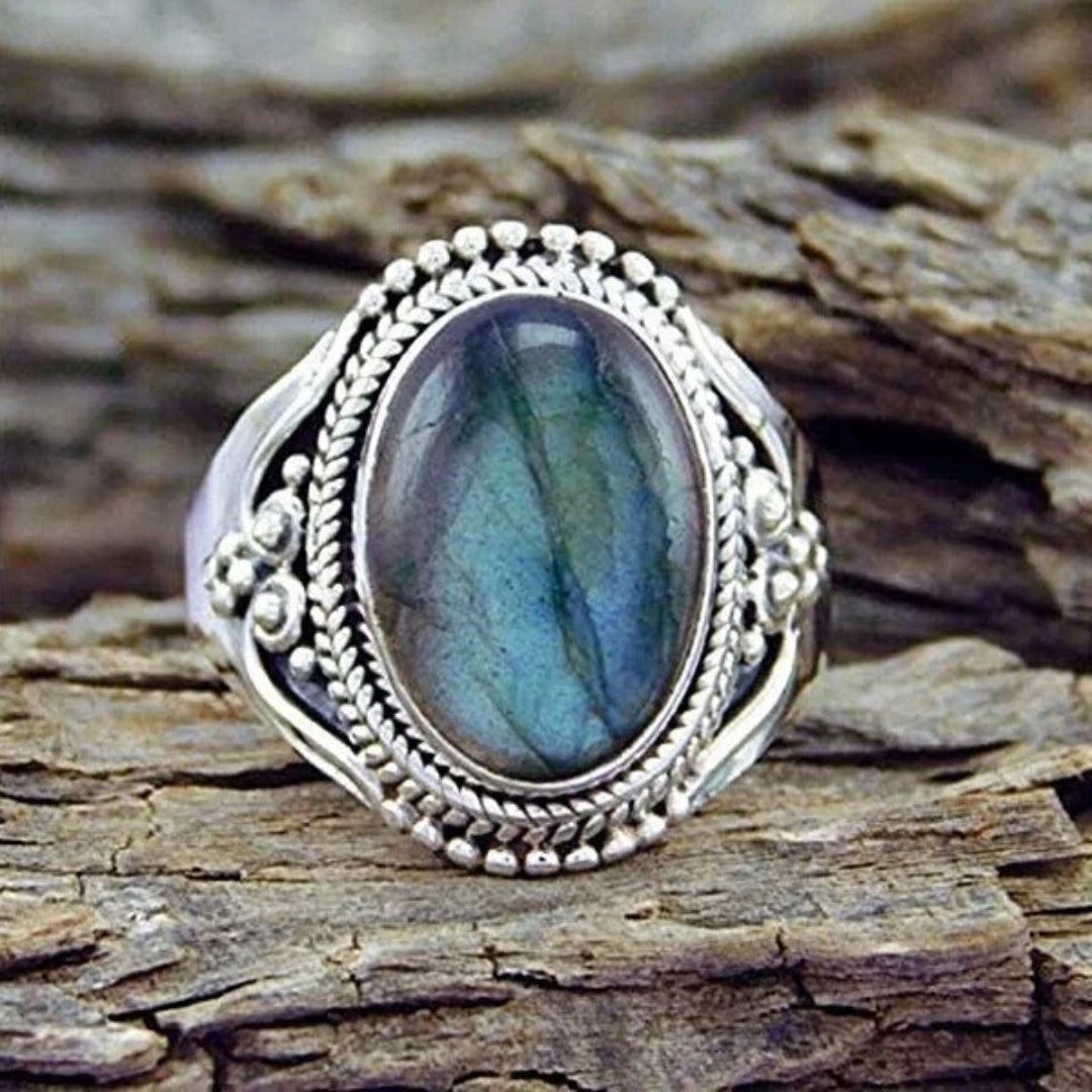 Bague en pierre océan bleu vintage