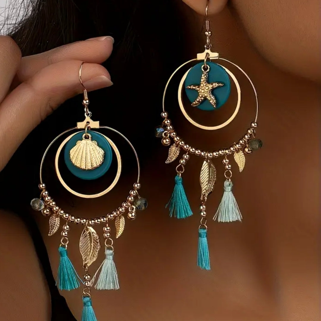 Boucles d'oreilles en or doré pendantes bleu maritime