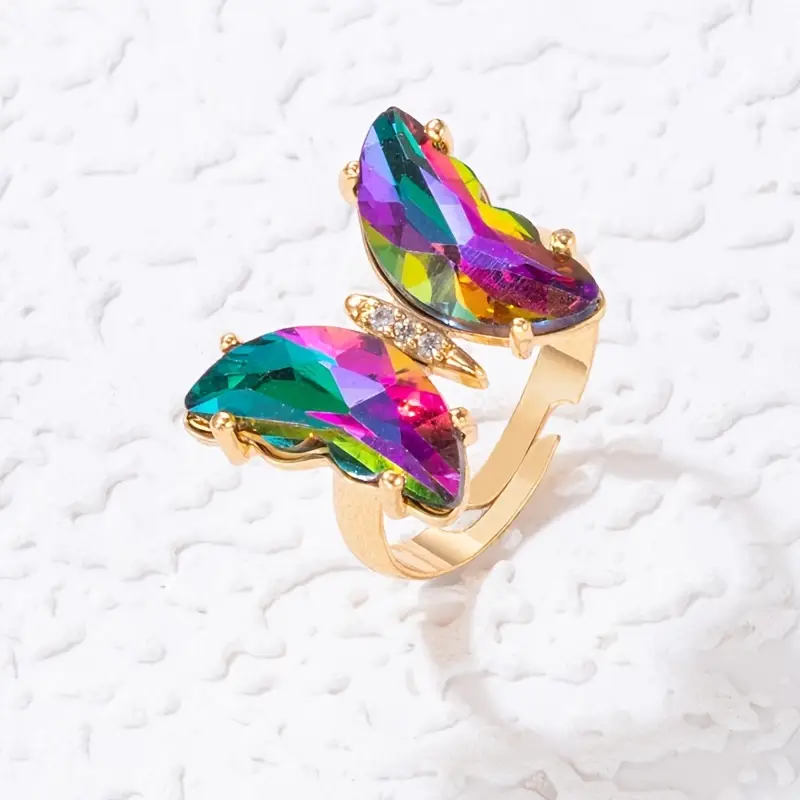 Bague en or à papillon coloré